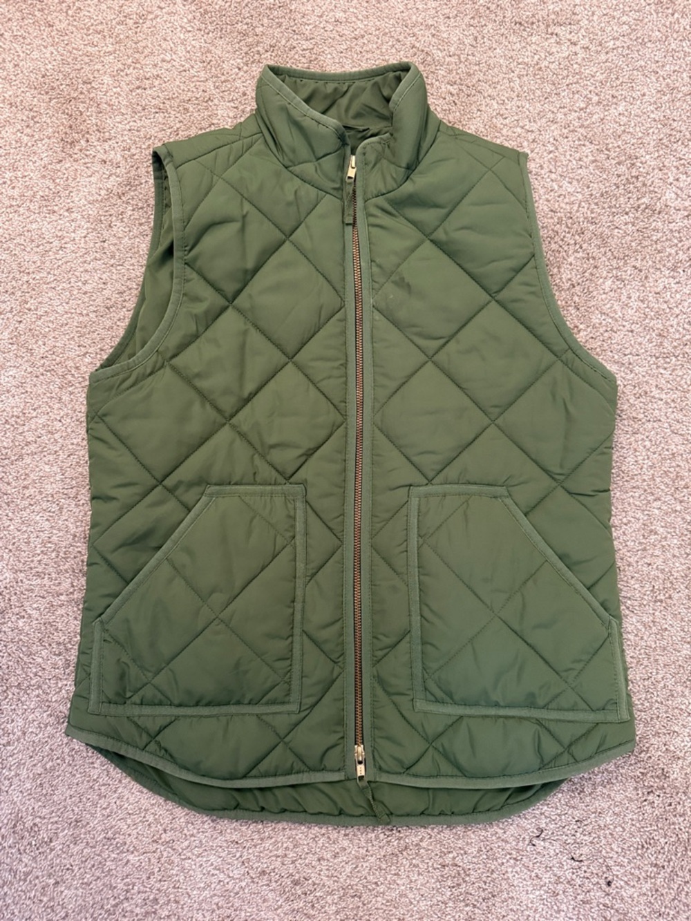 J Crew Quilted Olive Green Zip Front Vest